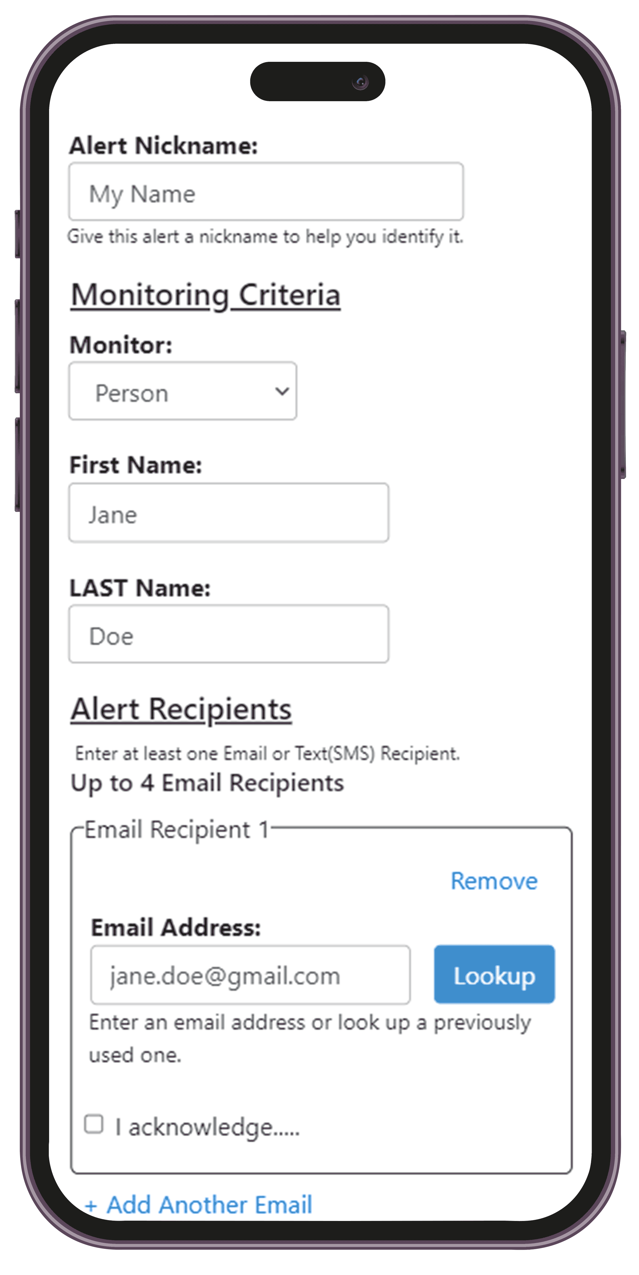 Land Notification Alert mobile software screen shot